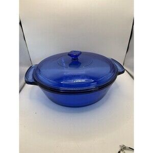 Vintage Anchor Hocking Colbot Blue Glass 2 Qt Casserole Dish With Lid Bakeware
